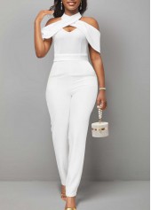 White Cold Shoulder Short Sleeve Jumpsuit