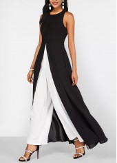 Contrast Black Round Neck Sleeveless Jumpsuit