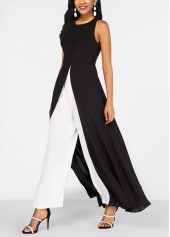 Contrast Black Round Neck Sleeveless Jumpsuit