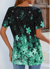 Short Sleeve Green Floral Print T Shirt