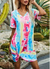 Tie Dye Print Twist Hem Multi Color Dress