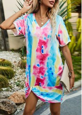 Tie Dye Print Twist Hem Multi Color Dress