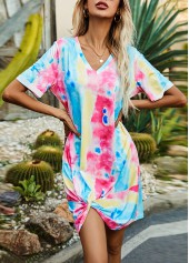 Tie Dye Print Twist Hem Multi Color Dress