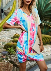 Tie Dye Print Twist Hem Multi Color Dress