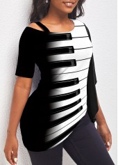Black Flounce Piano Keyboard Print T Shirt