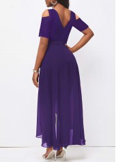 Cold Shoulder Round Neck Belted Purple Jumpsuit