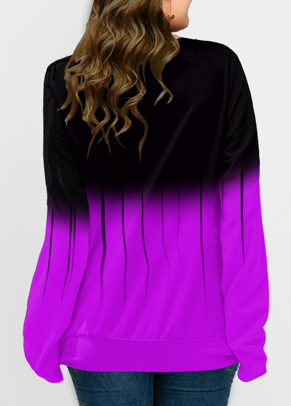 Ombre Lace Up Plus Size Long Sleeve Sweatshirt