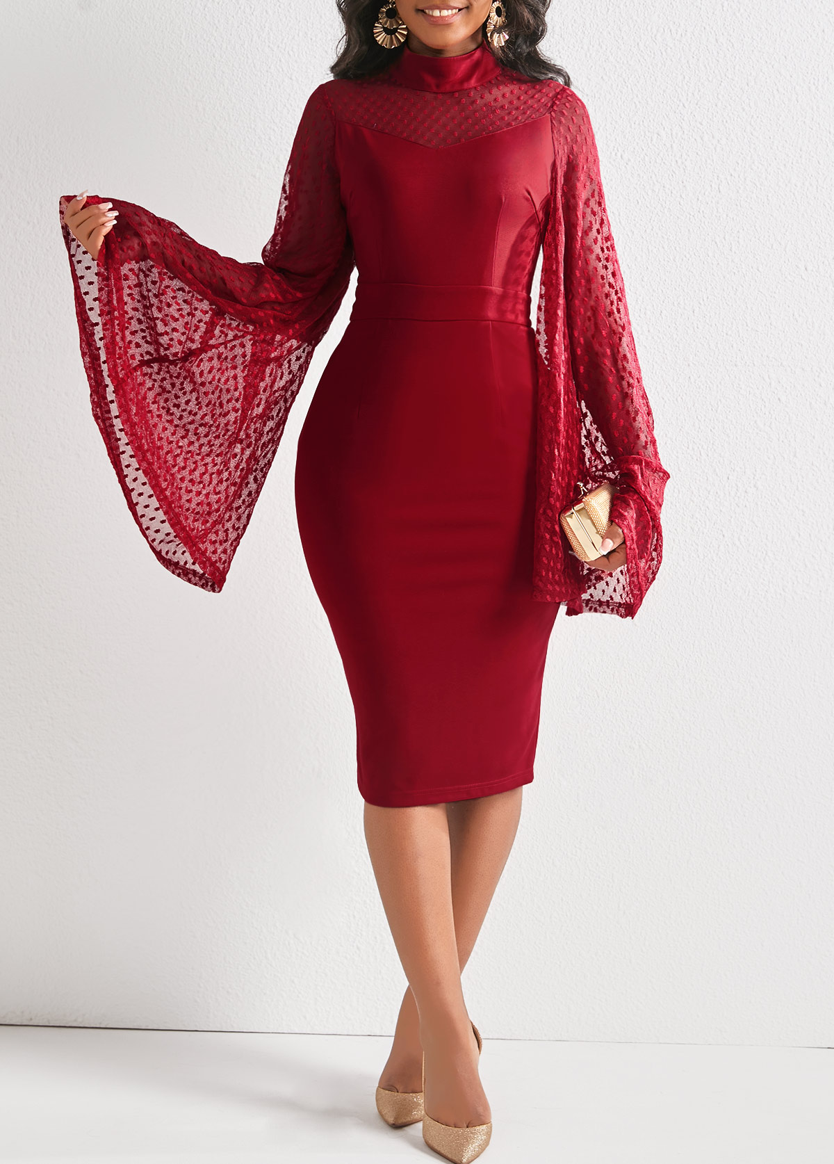 Wine Red Long Sleeve Sheath Dress | Rosewe.com - USD $18.99