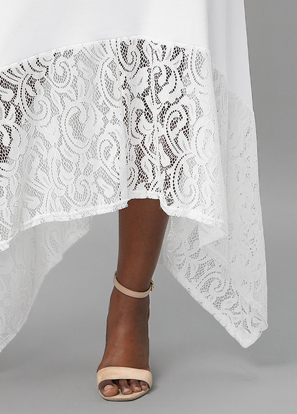 White Lace Stitching Asymmetric Hem Dress
