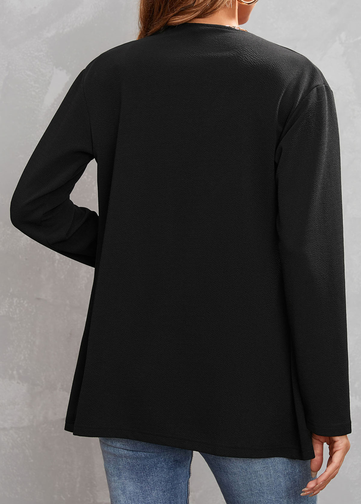 Long Sleeve Turndown Collar Black Pocket Coat