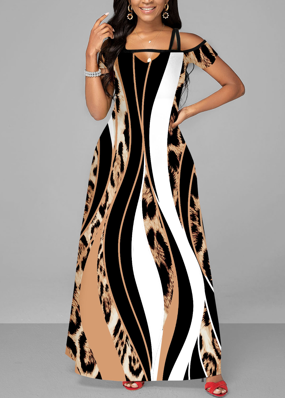 Pocket Leopard Sleeveless Multi Color Maxi Dress