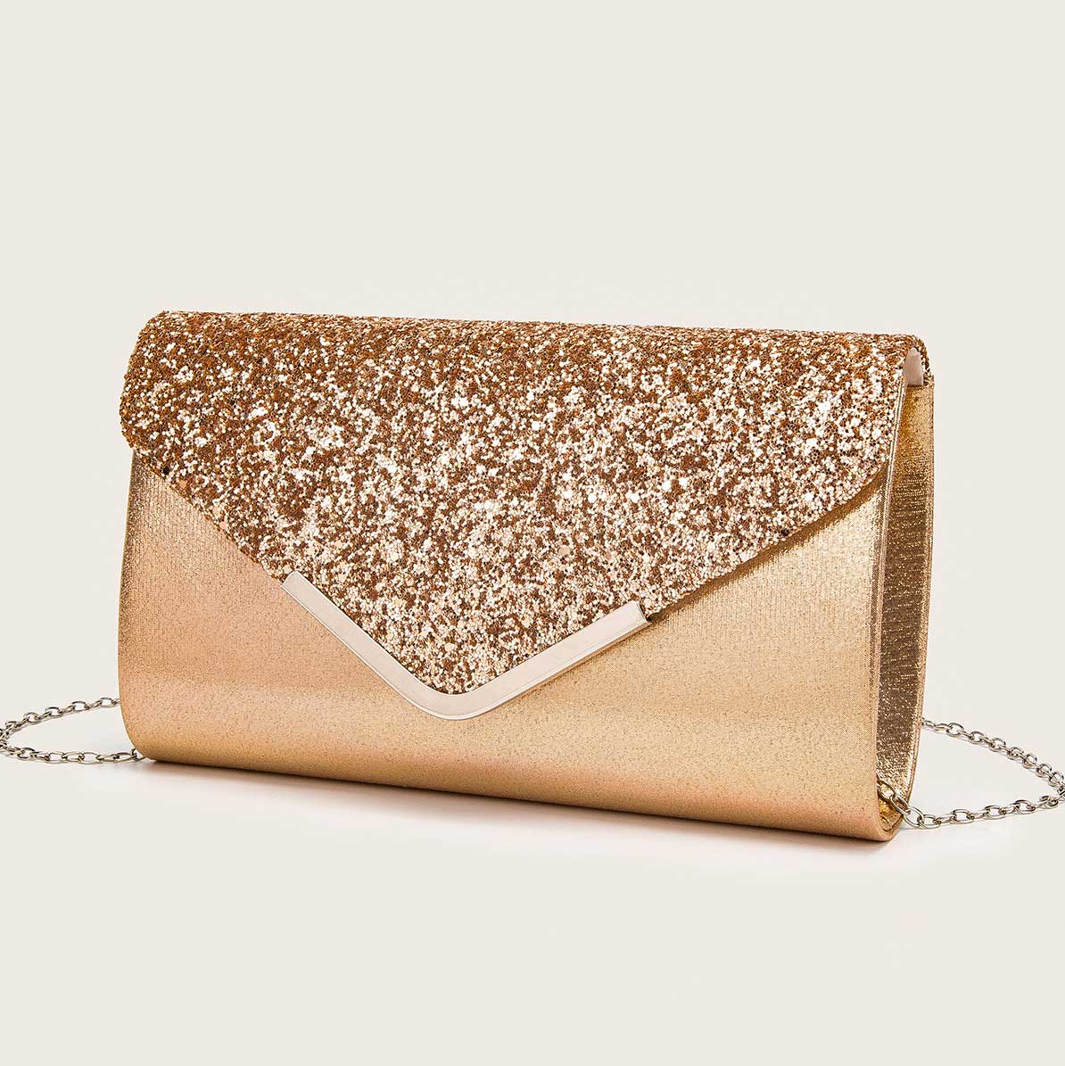 Magnetic Gold Detail Sequin Design Evening Bag