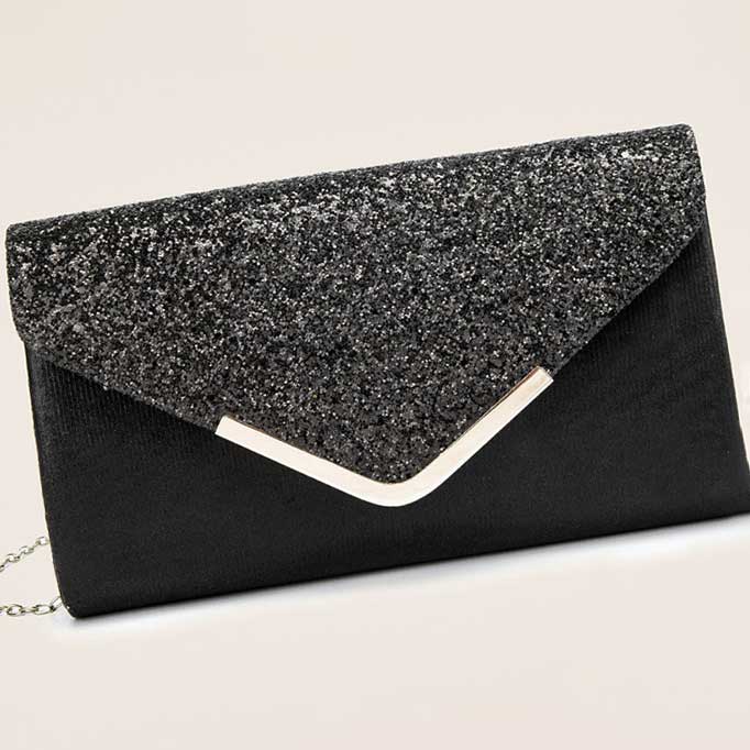 Magnetic Black Sequin Design Evening Bag