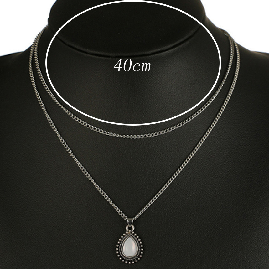 Silver Waterdrop Pendant Metal Detail Necklace