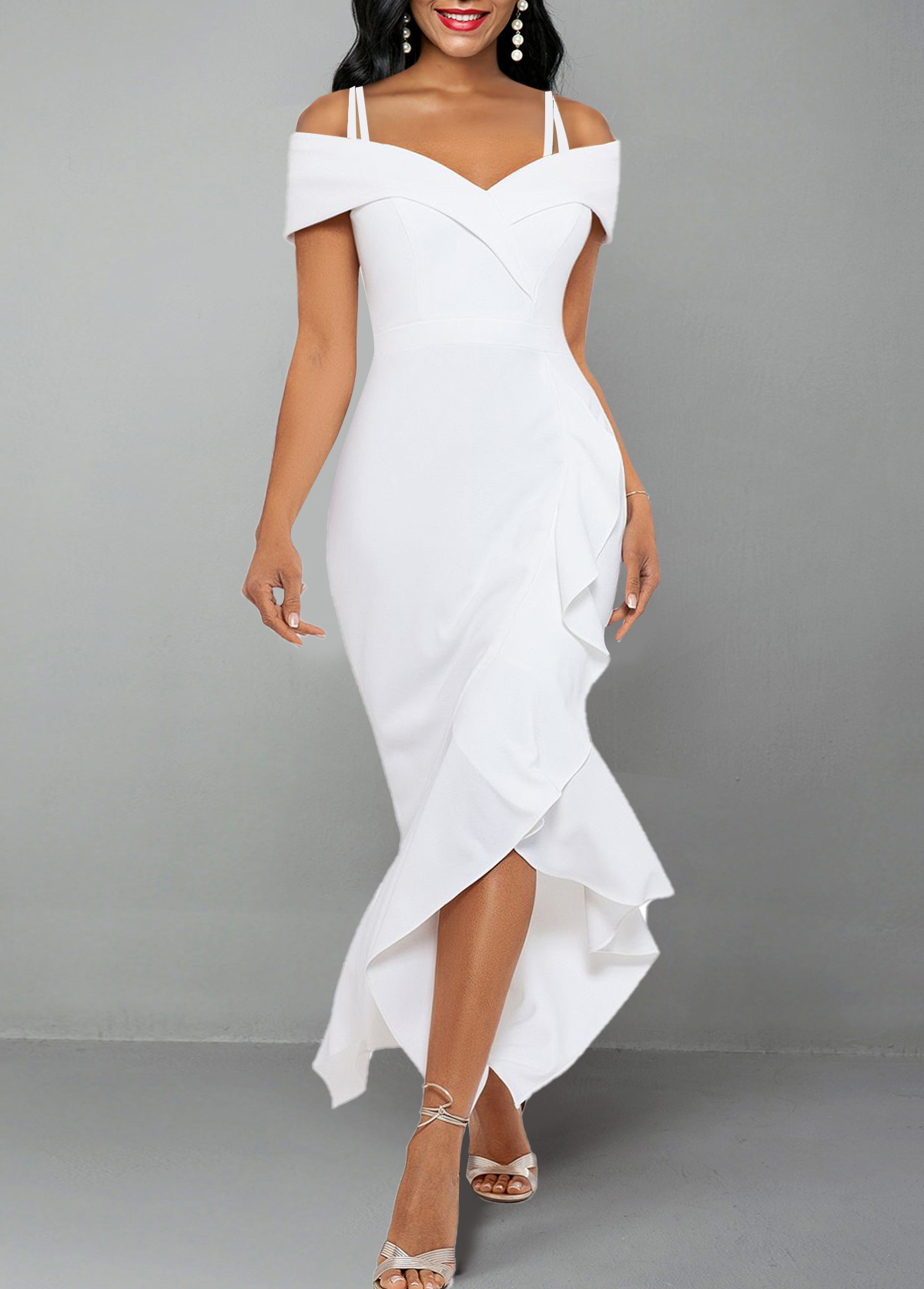Strappy Cold Shoulder White Short Sleeve Dress