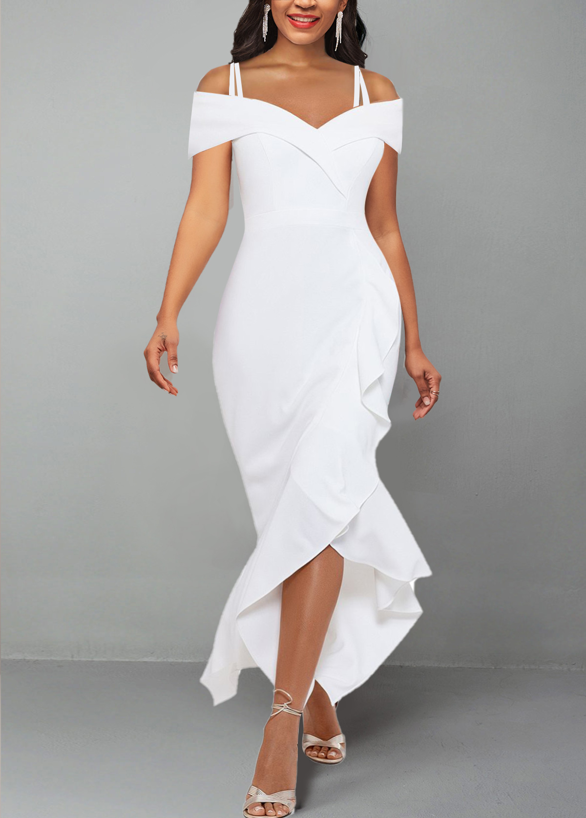Strappy Cold Shoulder White Short Sleeve Dress Rosewe USD 36 98