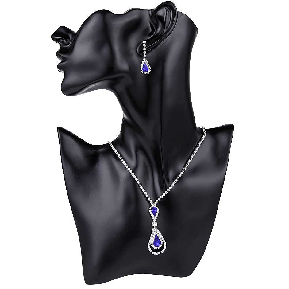Artificial Zircon Silver Teardrop Earrings and Necklace