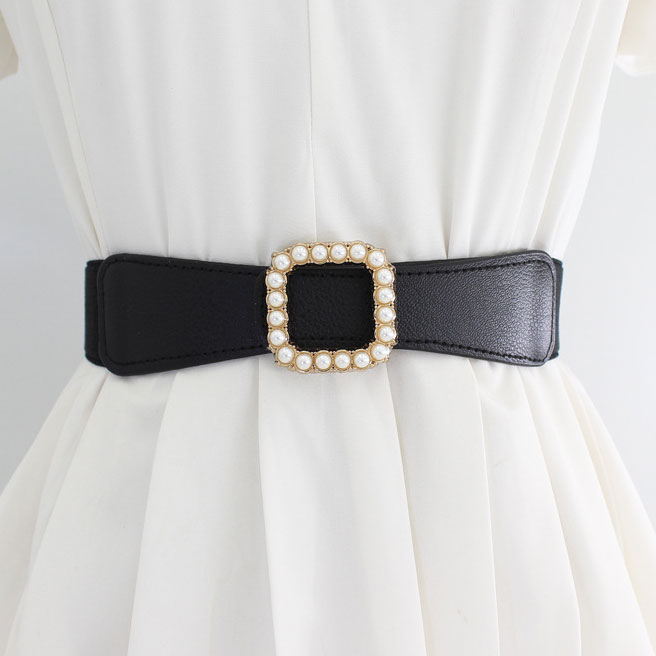 Pearl Detail Elastic Design Black Belt