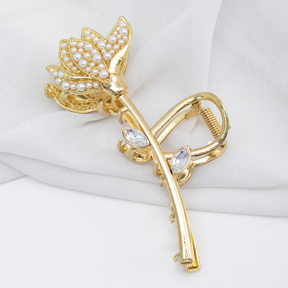 Gold Pearl Detail Floral Design Barrette