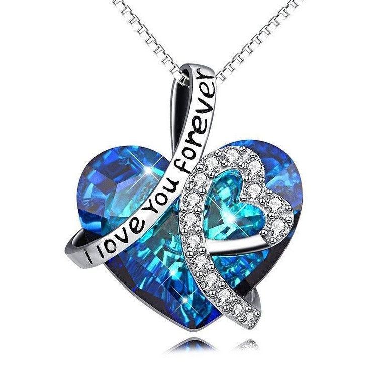 Heart Design Rhinestone Detail Blue Necklace