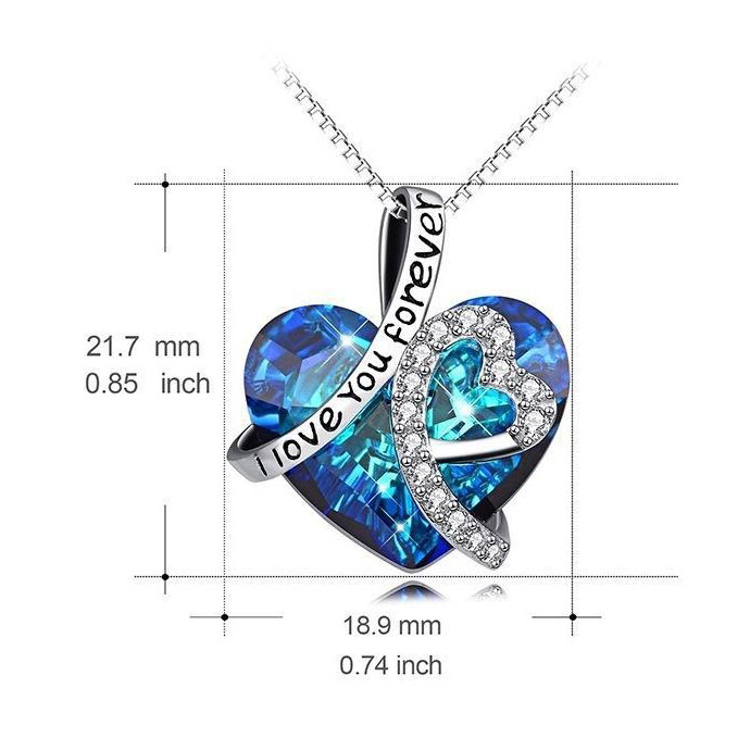 Heart Design Rhinestone Detail Blue Necklace