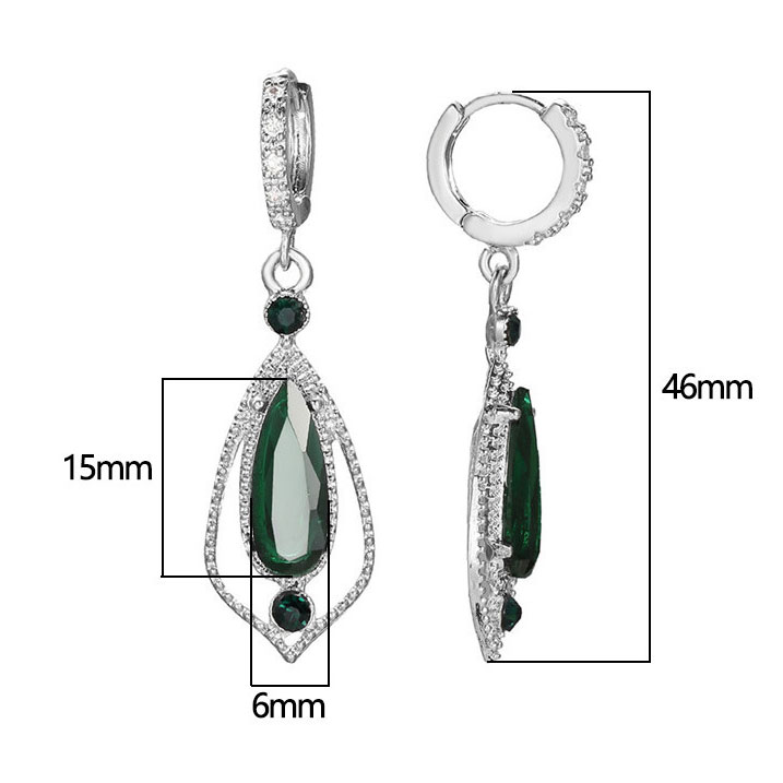 Rhinestone Waterdrop Design Metal Green Earrings
