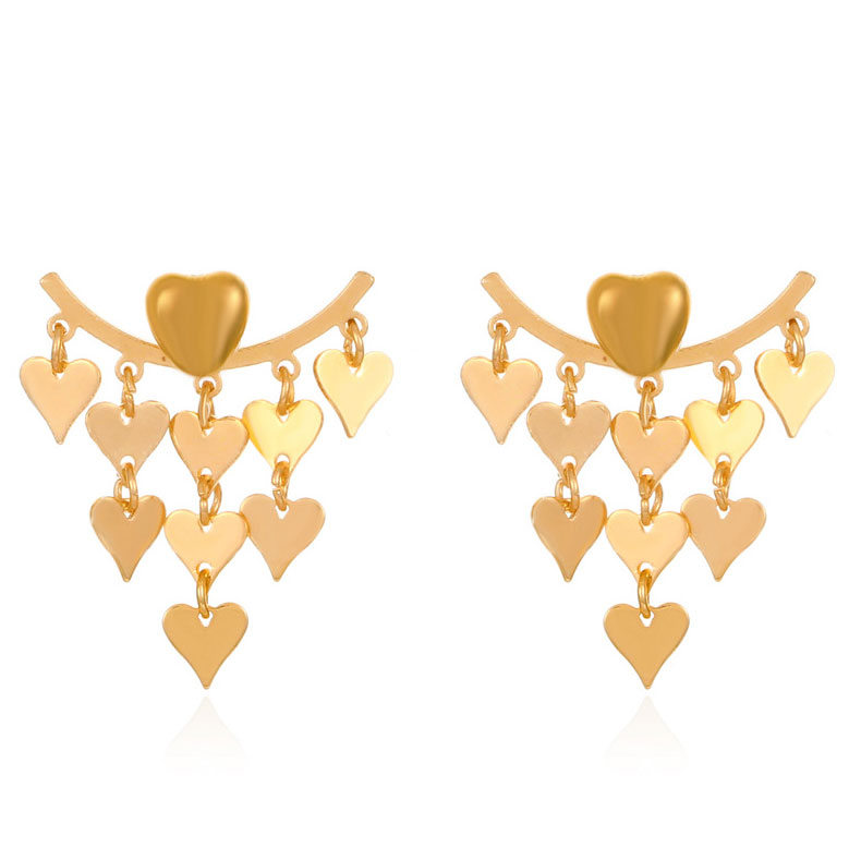 Gold Metal Detail Heart Design Earrings