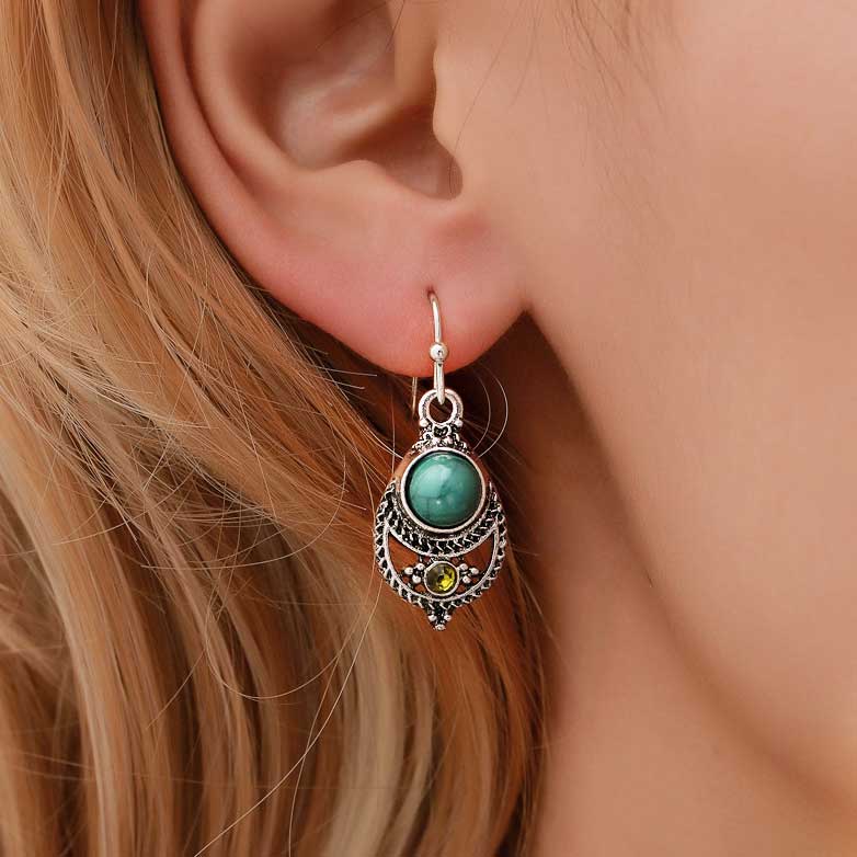 Turquoise Detail Hollow Out Bohemia Design Earrings