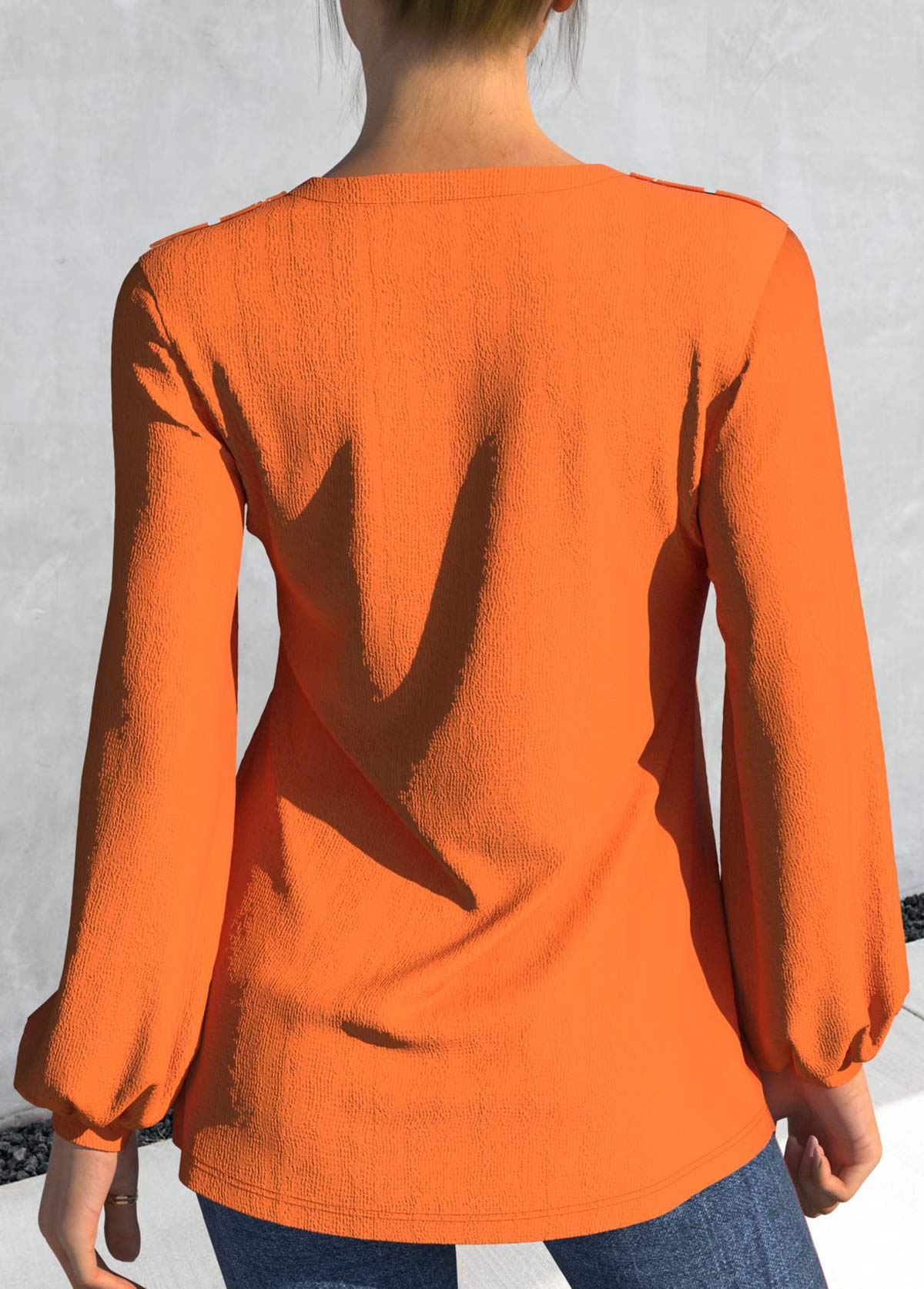Split Neck Long Sleeve Orange Blouse