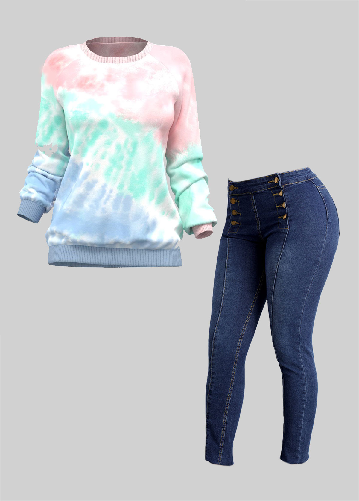 Tie Dye Print Ombre Long Sleeve Pink Sweatshirt