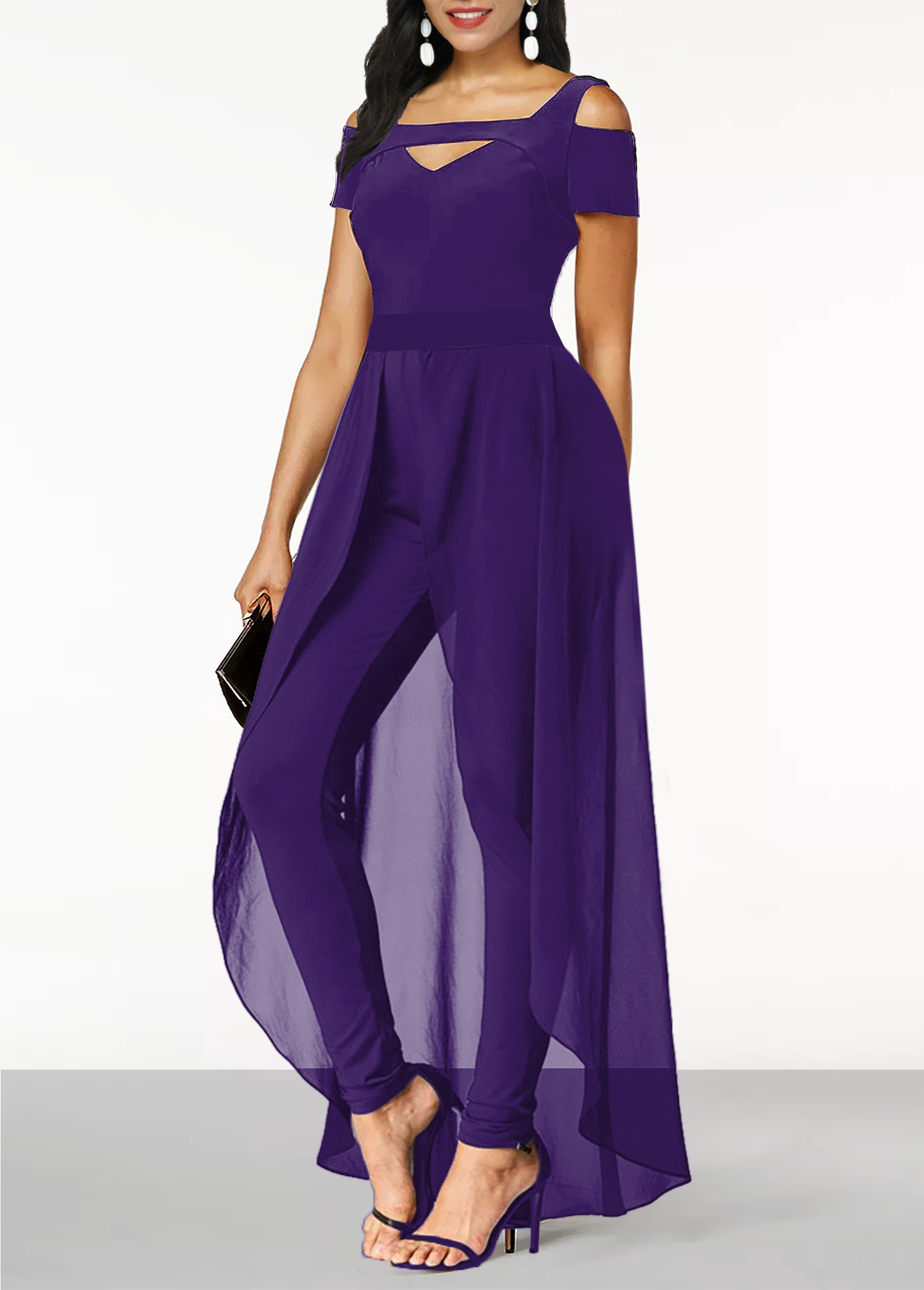 Cold Shoulder Short Sleeve Purple Jumpsuit | Rosewe.com - USD $36.98