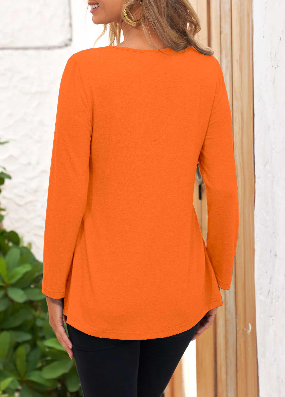 Orange Long Sleeve Lace Stitching T Shirt