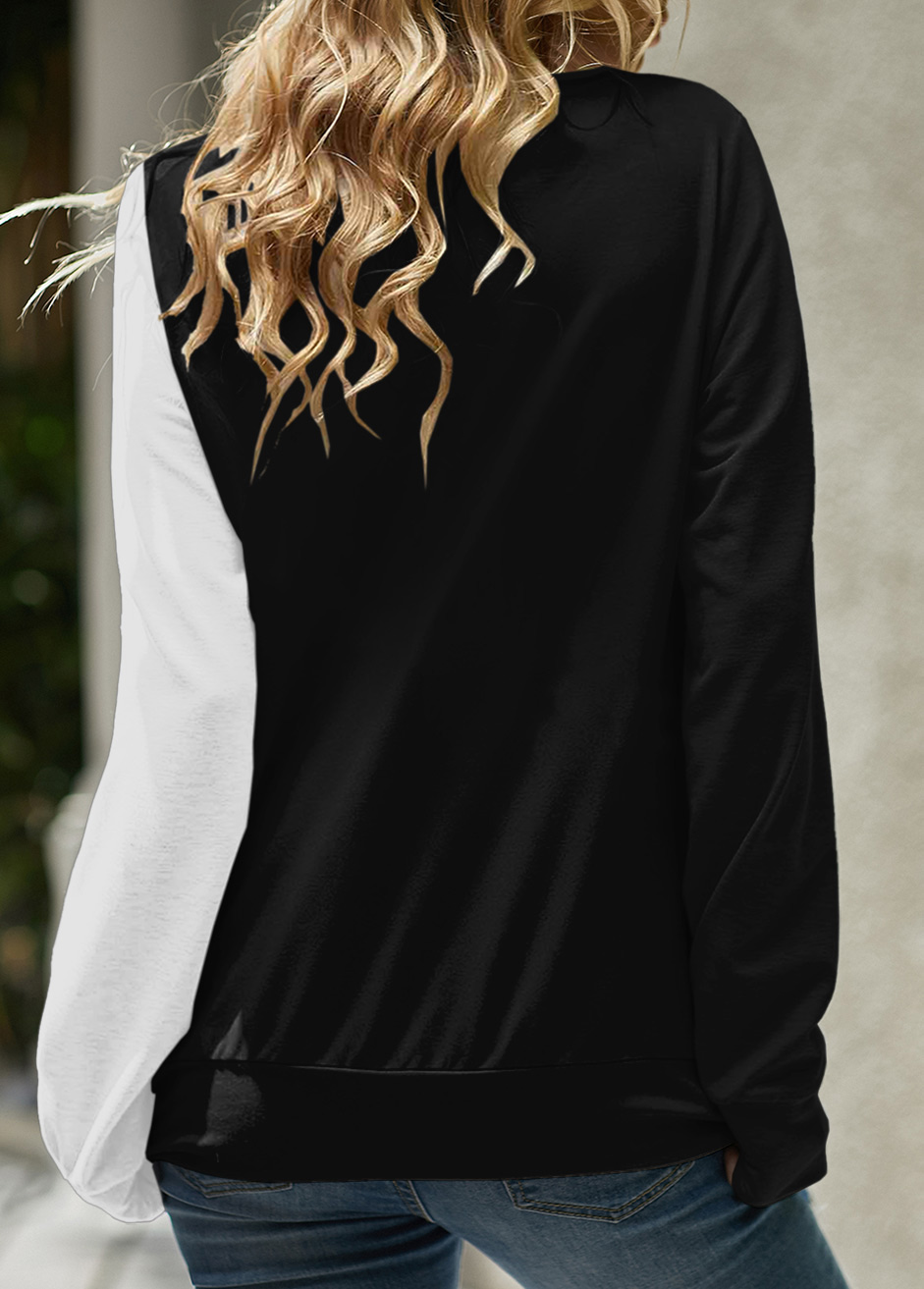 Floral Print Black Lace Up Long Sleeve Sweatshirt
