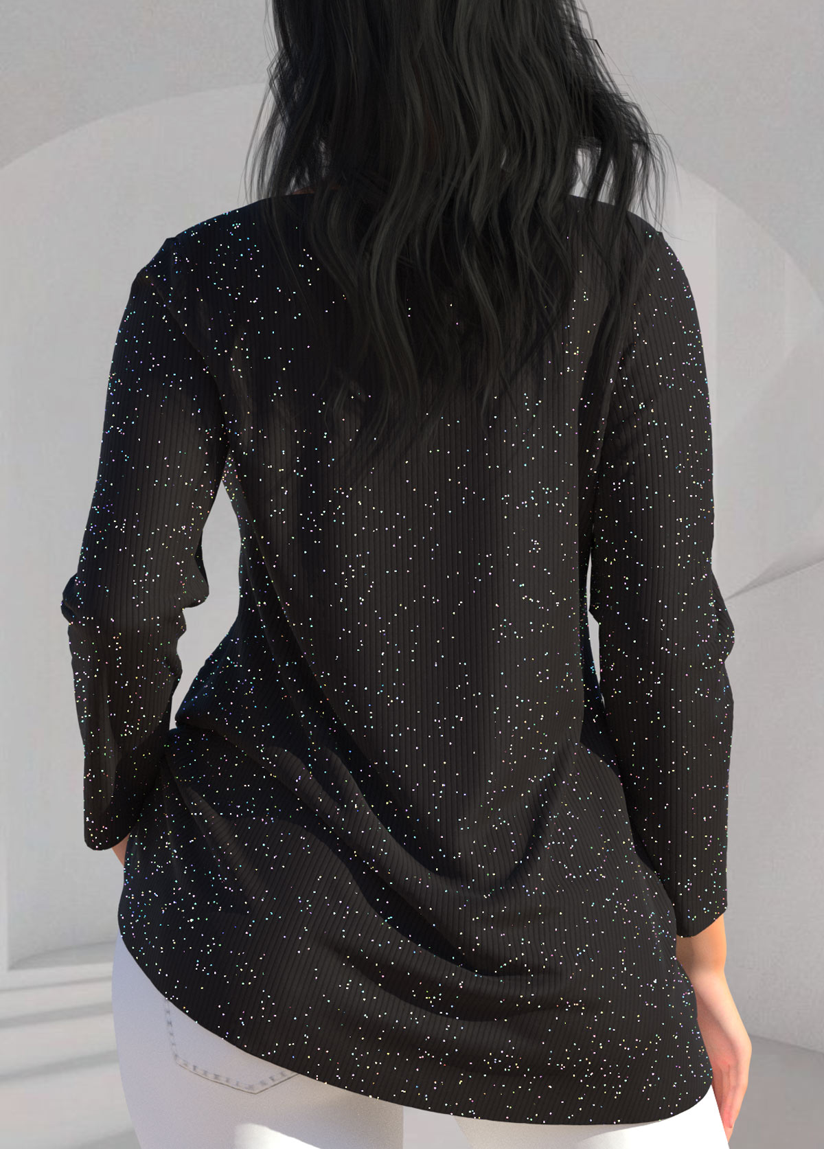 Long Sleeve Black Cross Strap T Shirt