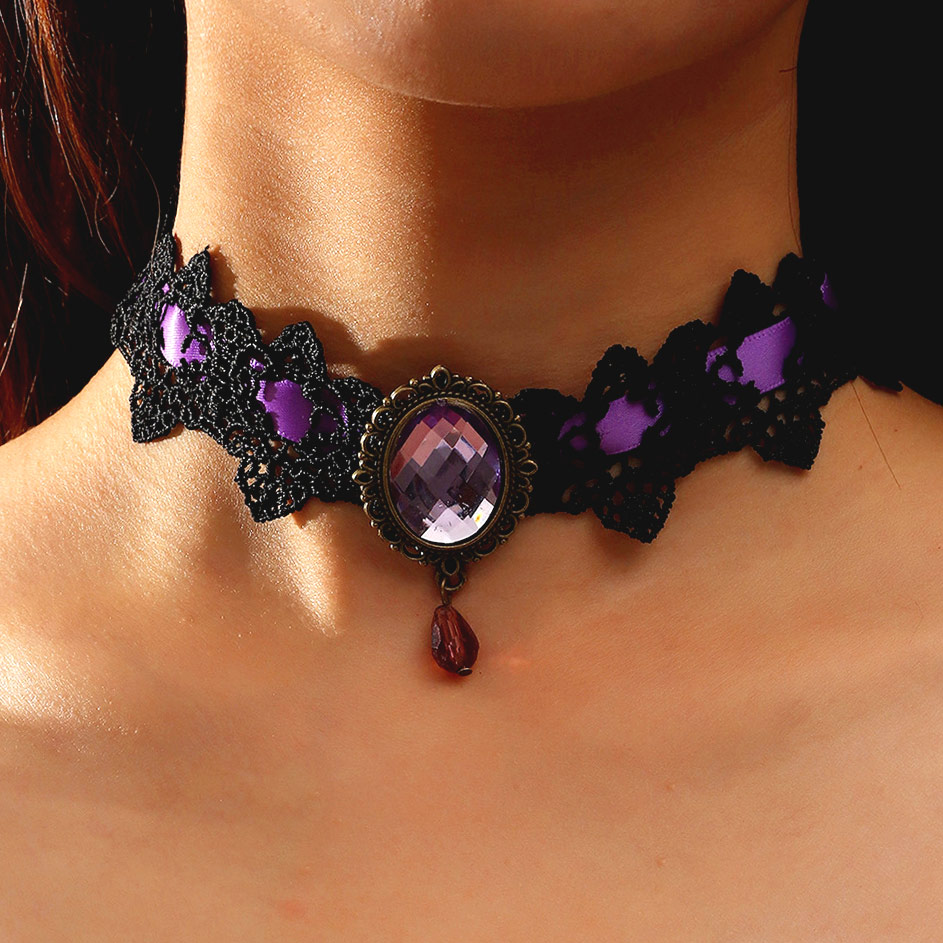 Lace Stitching Purple Halloween Design Necklace