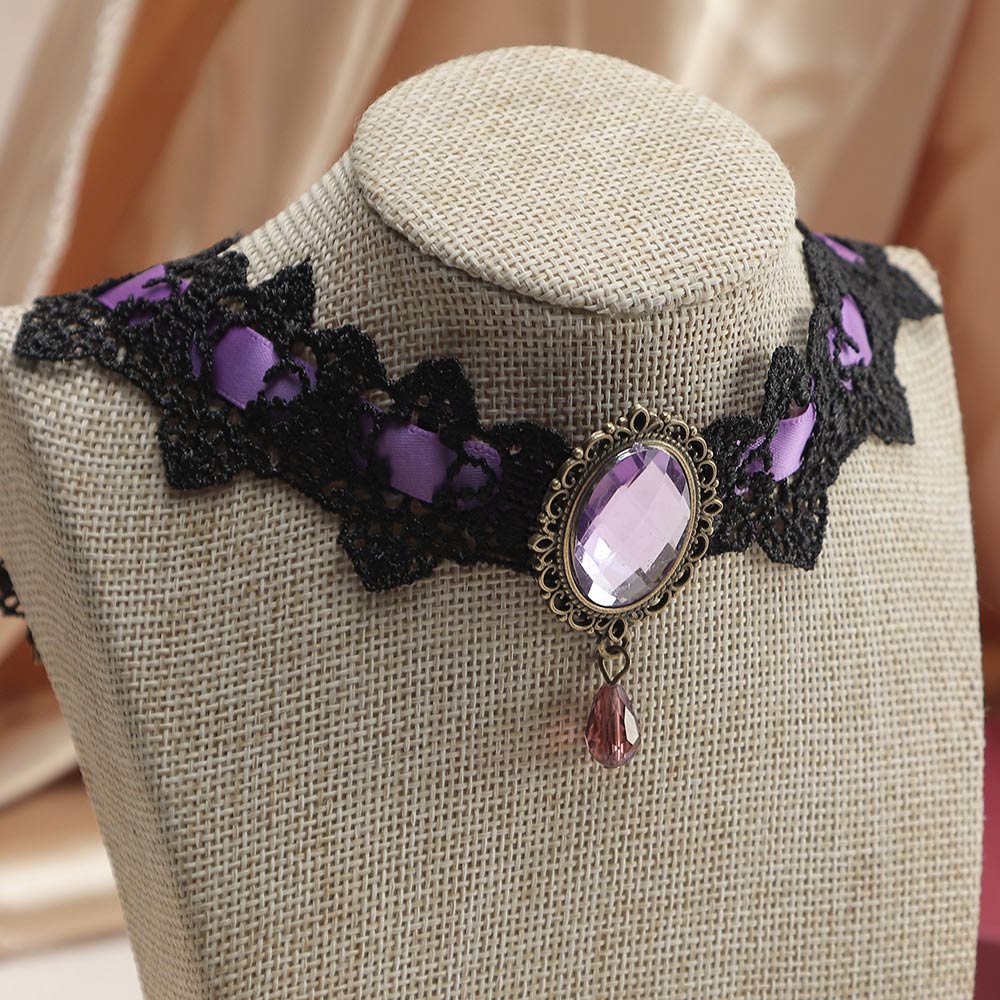 Lace Stitching Purple Halloween Design Necklace