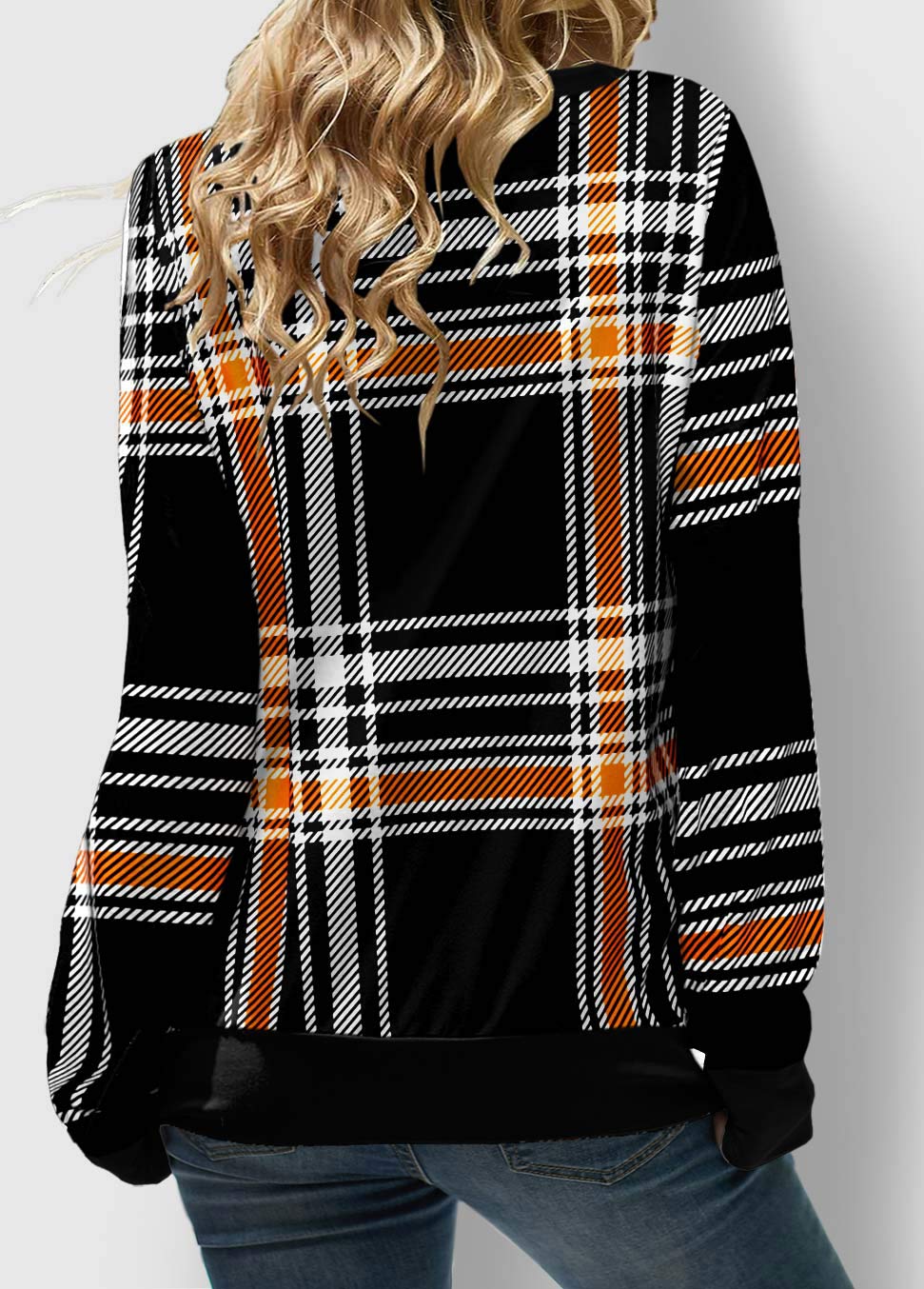 Plaid Lace Up Black Halloween Design Sweatshirt