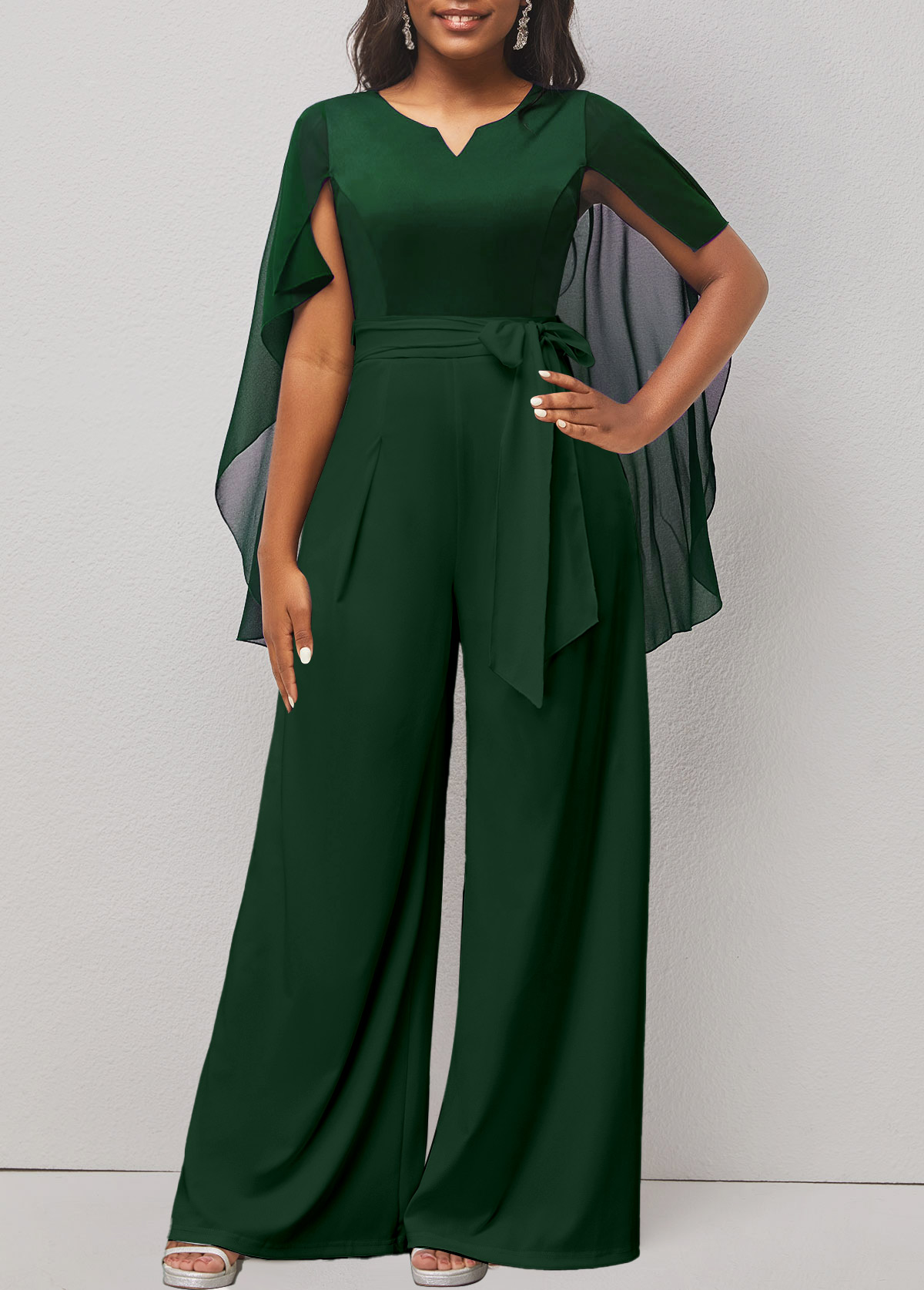 Jumpsuit with Cape Sleeves and Belt