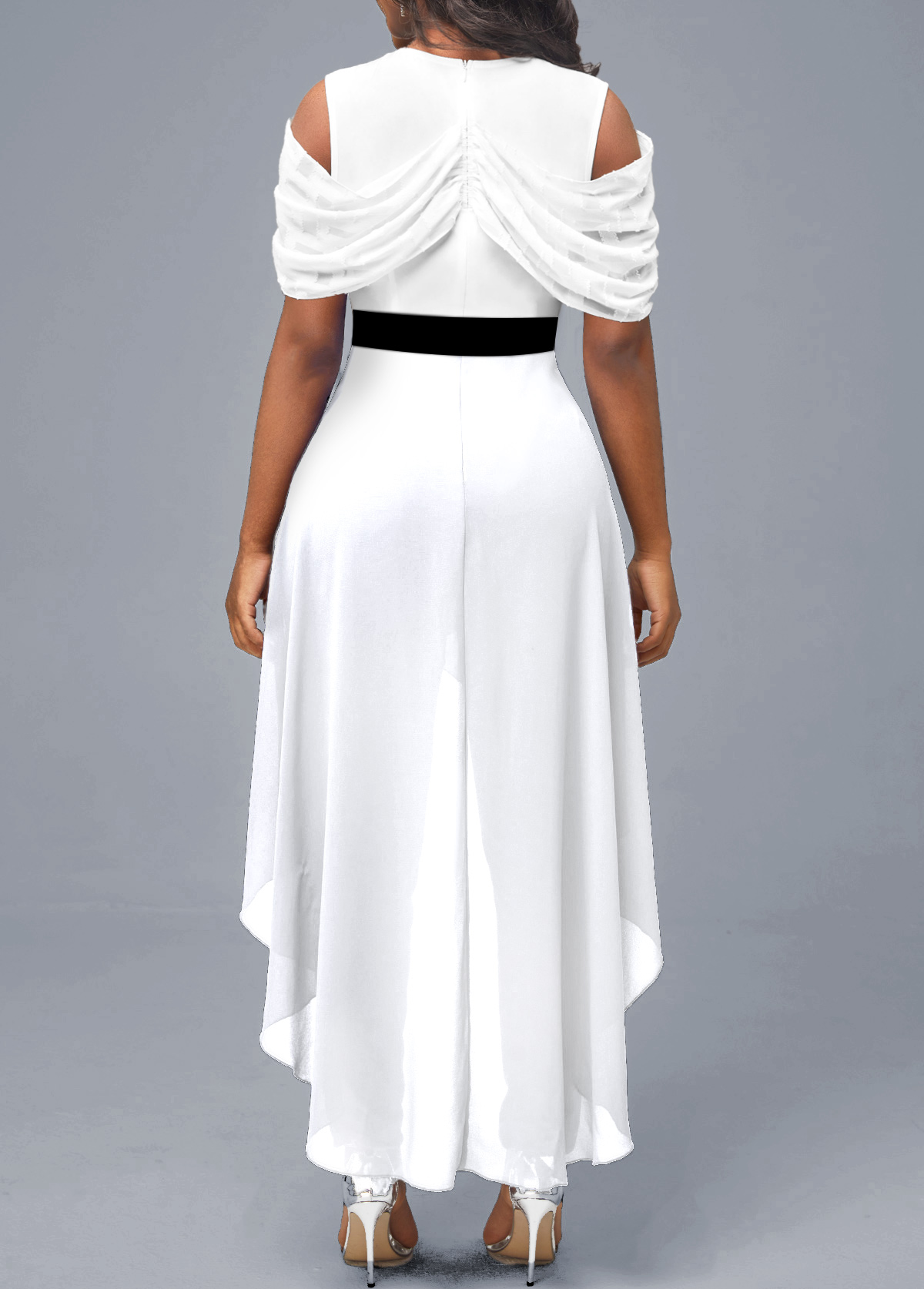 Cold Shoulder White V Neck Jumpsuit