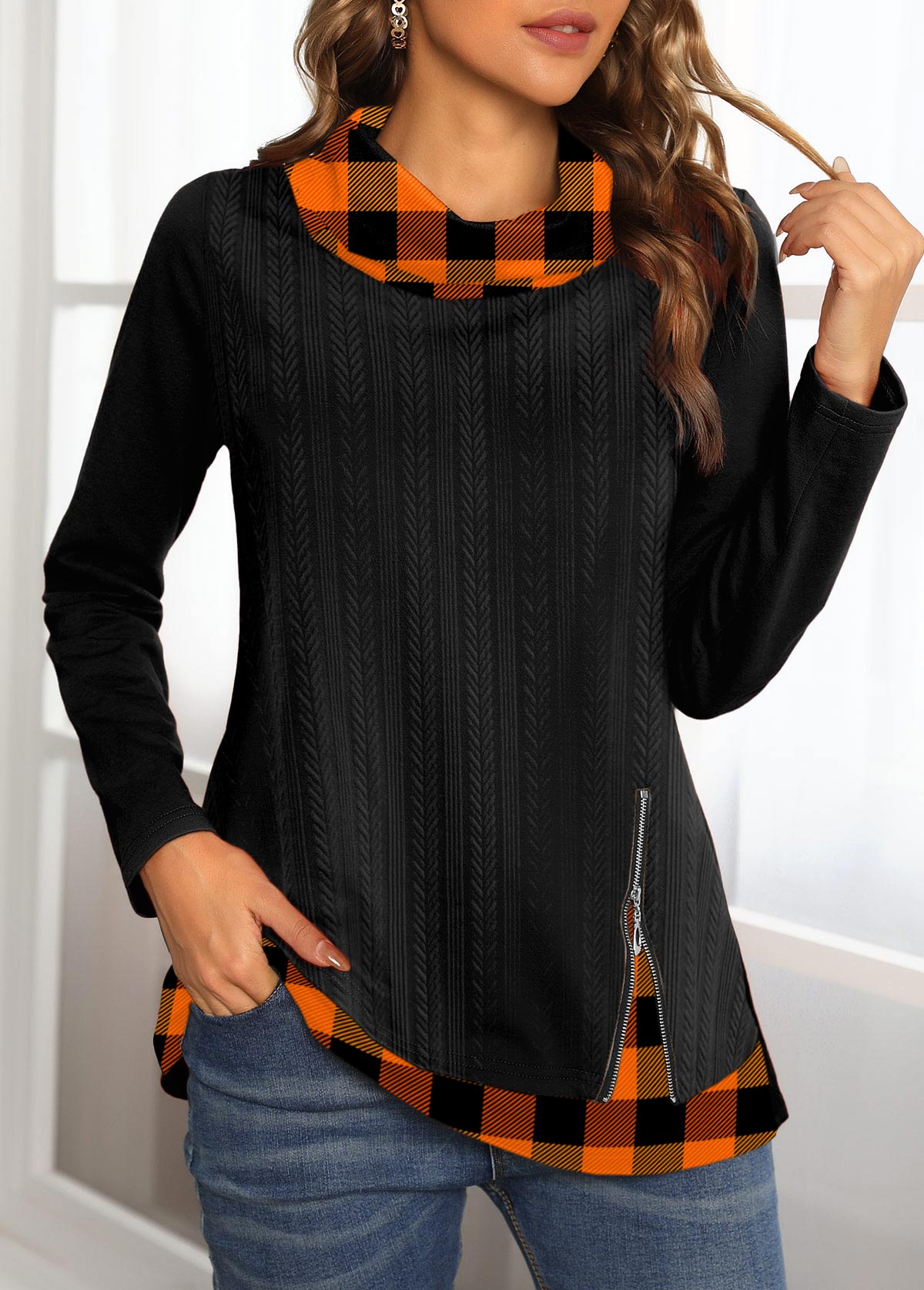 Black Plus Size Geometric Print Regular Sleeve Sweatshirt