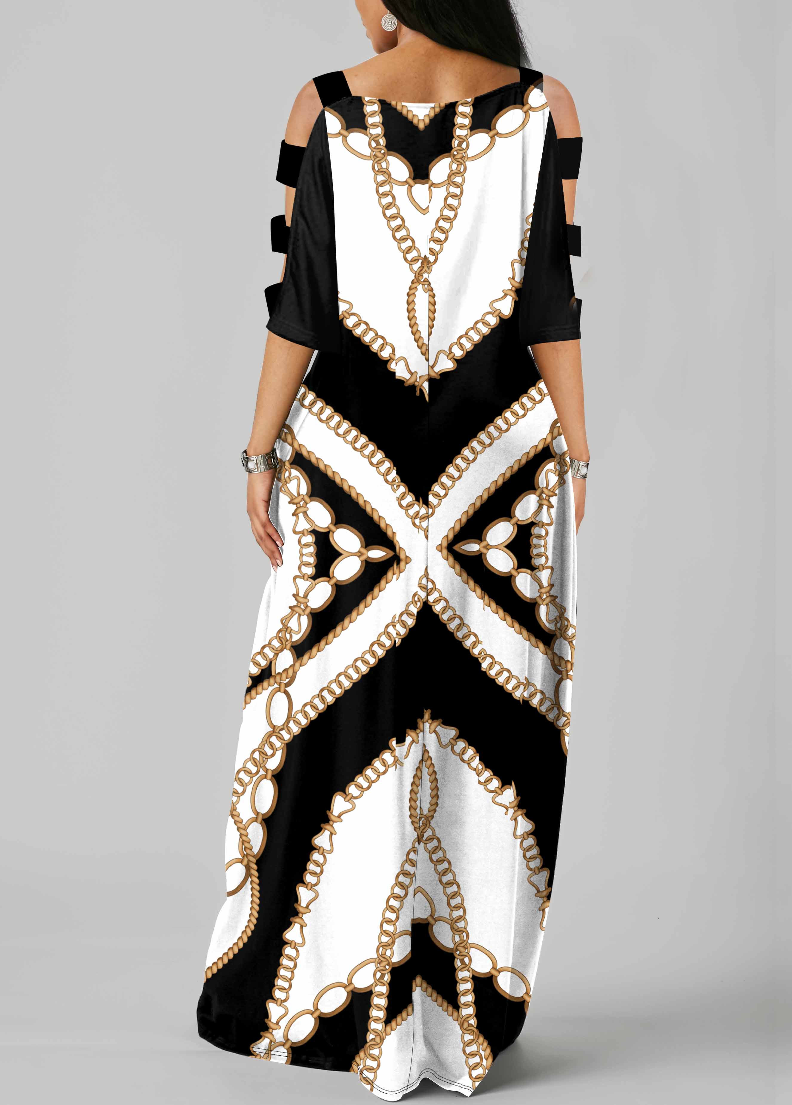 Tribal Print Ladder Cutout White Maxi Dress
