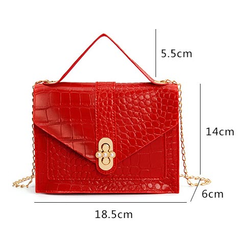 Chains Design Red Turnlock Shoulder Bag
