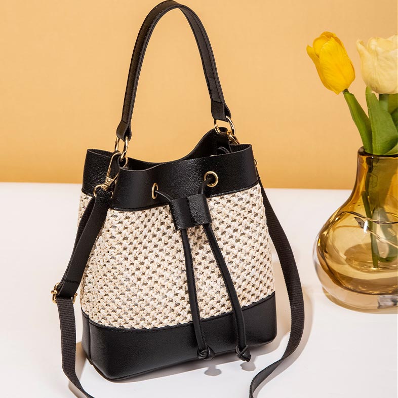 Contrast Black Drawstring Detail Shoulder Bag