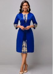 3/4 Sleeve Lace Patchwork Round Neck Dress