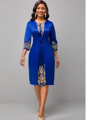 3/4 Sleeve Lace Patchwork Round Neck Dress