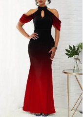 Ombre Bib Neck Cold Shoulder Mermaid Dress