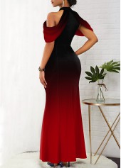 Ombre Bib Neck Cold Shoulder Mermaid Dress