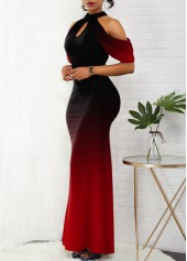 Ombre Bib Neck Cold Shoulder Mermaid Dress