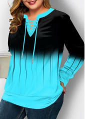 Ombre Print Lace Up Plus Size Long Sleeve Sweatshirt