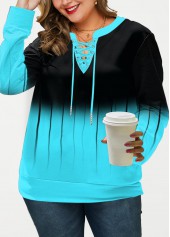 Ombre Print Lace Up Plus Size Long Sleeve Sweatshirt